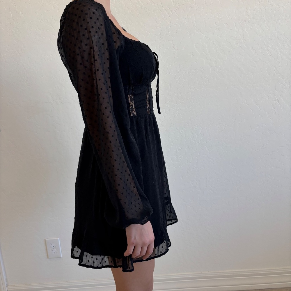 NWT Hollister Black Swiss Dot Corset Mini Dress - Long Sleeve Lace Detail, XS - Picture 8 of 13